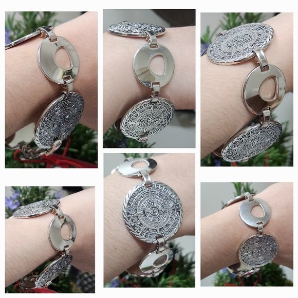 Aztec Calendar Silver Disc Bracelet VINTAGE - Picture 12 of 16